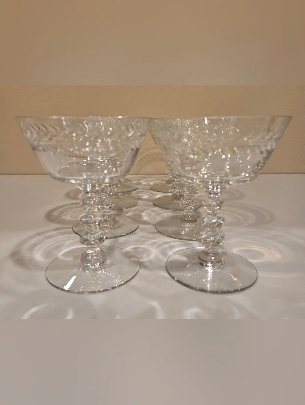 Vintage Tiffin-Franciscan Crystal Champagne Glasses In Woodstock Pattern X 8